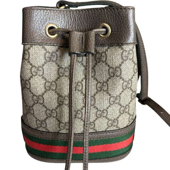 GUCCI LOGO SUPREME CANVAS CROSSBODY MINI BUCKET BAG and Gucci POCHETTE - Picture 1 of 17